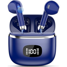 Bluetooth Headphones, Wireless Bluetooth 5.3 Headphones with ENC Noise Cancelling Mic, In-Ear HiFi Stereo, 40 Hours Playtime, LED Display, USB-C, Earphones Bluetooth for Work, Game, Sports, Blue