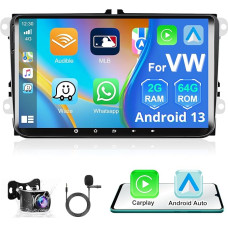 Podofo 2+64G Car Radio for VW Passat B6 Golf V VI 5 6 Polo Tiguan with Wireless A-pple Carplay/Android Car, Android 13 9 Inch Touchscreen Bluetooth/Navi/SWC/WiFi/Mirror Link/FM/RDS/HiFi + Reversing