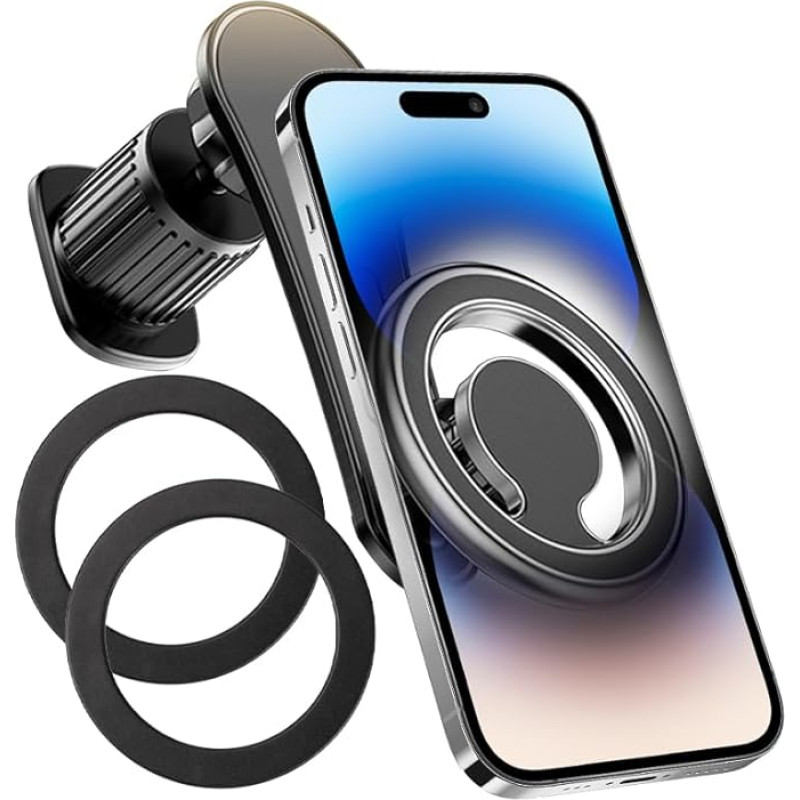 CGEAMDY Magnetic Car Mobile Phone Holder, Magnetic Mobile Phone Holder, 360° Rotation for Smartphones, Strongest Car Mobile Phone Holder, Magnetic Air Vent Clip Mount (Silver)