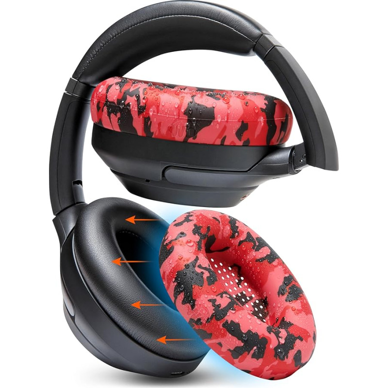 WC SweatZ XM3 Protective Headphone Ear Covers for Sony WH1000XM3 by WC | Only Compatible with Sony XM3 Over Ear Headphones | Sweatproof & Easily Washable | Red Camo