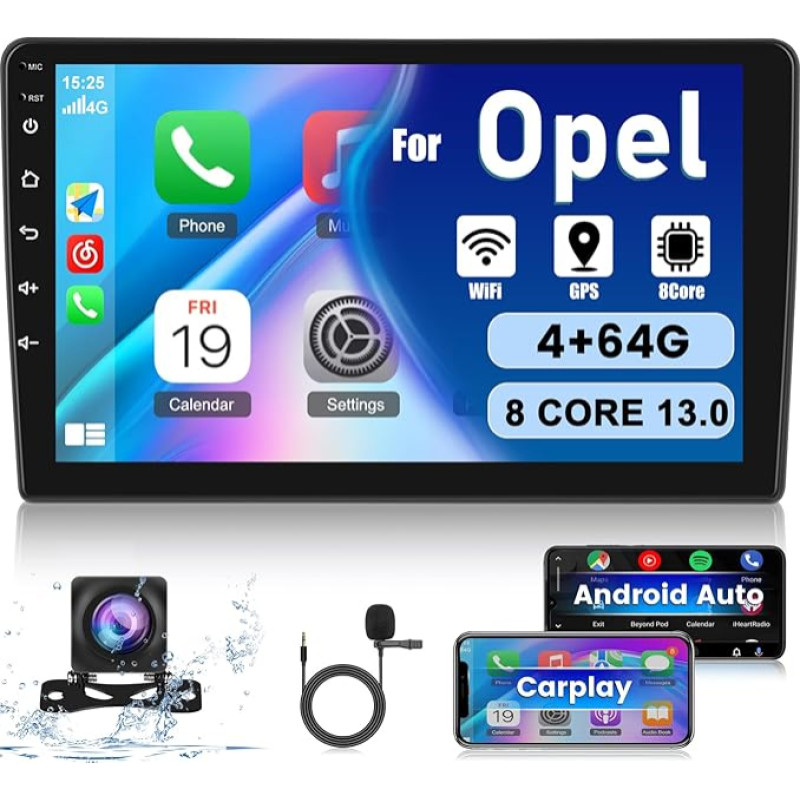 Android Car Radio for Opel Zafira/Opel Astra 2005-2014 - 8 Core 4 + 64G 9 Inch Touchscreen Radio - Apple Carplay and Android Car DSP Audio Wi-Fi SWC Voice Control + Reversing Camera & Microphone