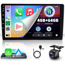 Hodozzy 4G + 64G Double DIN Android Car Radio with Wireless Carplay and Android Car, 9 Inch Touchscreen Car Radio 2 DIN GPS Navigation, WiFi, Bluetooth, Reversing Camera, USB, Steering Wheel Control,