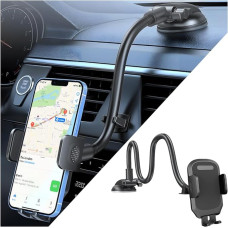 JNNJ Car Windscreen Phone Holder, Universal Car Suction Cup Dashboard Mobile Phone Holder, Car Mobile Phone Holder with Long Gooseneck, for Truck Van (Black)