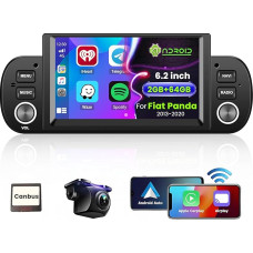 Hikity 2G 64G Wireless Carplay Car Radio Navigation for Fiat Panda 2013-2010 Android 13 6.2 Inch Touchscreen Car Radio Stereo with Bluetooth WiFi FM RDS Mirror Link Android Car Mic Reversing Camera