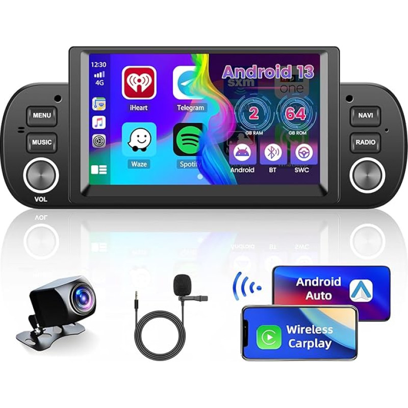 [2GB + 64GB] Android 13 Car Radio, CarPlay Android Car Wireless, for Fiat Panda 2013-2020 Radio, 6.2 Inch Screen Car Radio, Bluetooth, GPS WiFi EQ FM SWC USB, Reversing Camera