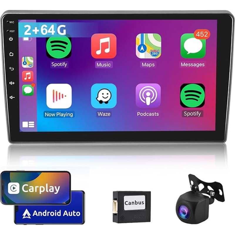 2 + 64 GB: Hodozzy Android Car Radio for Peugeot 407 2004-2011 Carplay/Android Car, Stereo Car Bluetooth 2 DIN with Car Radio 9 Inch Touch Screen GPS/WiFi/FM RDS/HiFi/USB+AHD Reversing Camera