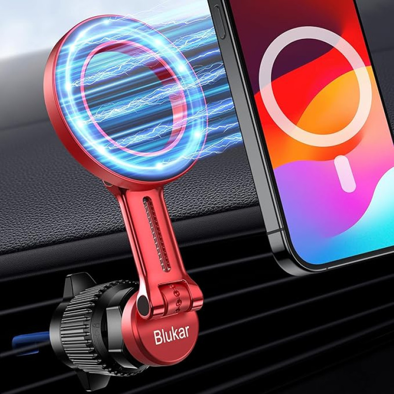 Blukar Car Mobile Phone Holder for MagSafe Car Mount, [20 x N52 Magnet] Magnetic Mobile Phone Holder for Car Ventilation, 360° Rotatable Car Mobile Phone Holder for iPhone 15/14/13/12 Series MagSafe