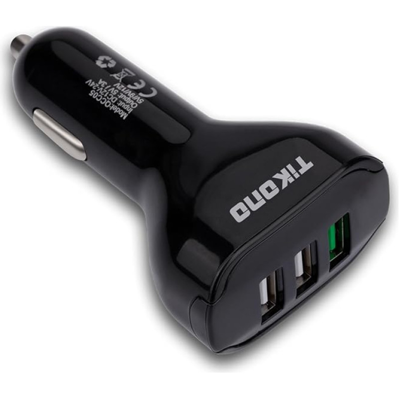 Car Charger, Tikono USB Car Charger with Quick Charge 3.0 and 2 USB Ports, Fits All Car Cigarette Lighter Plugs (Black)