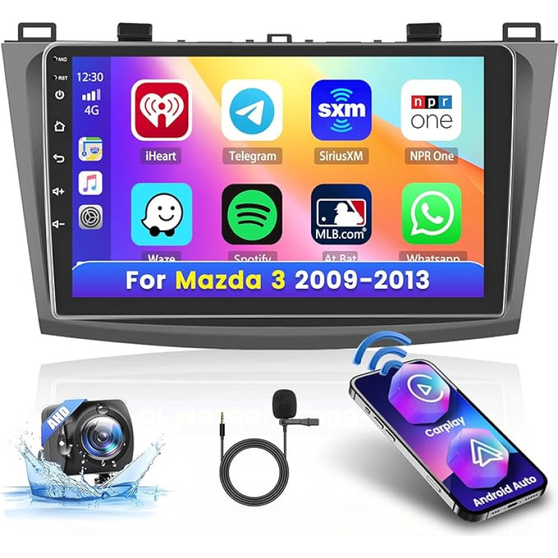 [2G + 64G] Hikity Car Radio Navigation for Mazda 3 2009-2013 Android 13 Wireless Carplay 9 Inch Screen Radio with Android Car GPS WiFi Reversing Camera FM RDS DSP SWC Bluetooth MIC