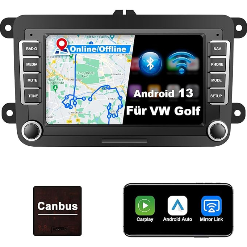 Lehwey Bluetooth Car Radio with Screen for Golf 5 6 VW Polo T5 Passat Touran Seat with Navigation WLAN FM/AM, Apple Carplay, Android Car, Steering Wheel Ctrl, 2Din Android 13 Dab Car Radio Touch