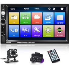 NHOPEEW Double DIN Radio Supports Android/iPhone Mirror Link 2 DIN 7 Inch Touch Display Car Radio with Bluetooth Hands-Free Call/Dual USB/SD/AUX/Steering Wheel Control + Reversing Camera