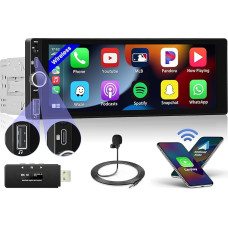 Hikity 1 Din Wireless Ap-ple Carplay Car Radio with DAB Adapter, 6.9 Inch Car Radio with Android Car Mirror Link Bluetooth 5.0 SWC USB Type-C Mic FM RDS