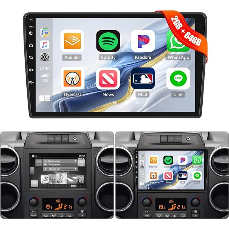 [8Core 2G + 64G] CAMECHO Android 13 Car Radio for Citroen Berlingo 2015-2018 with Navi Carplay Android Car, Radio 2 DIN 9 Inch Screen with DSP RDS Bluetooth Mirror Link + Reversing Camera