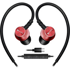 Hmusic Sports Earphones with Microphone Wired, USB Type C Metal Shell Earplugs In-Ear Headphones with Over Ear Hook Earphones for Sports, Running, Training, Exercise, Gym (Red)