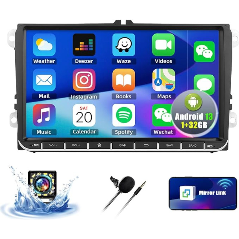 OiLiehu 1 + 32 GB Android 13 Car Radio 2DIN 9 Inch Touchscreen Car Radio for VW Polo Golf 5 6 Passat Tiguan Touran Seat Skoda with GPS WiFi Bluetooth FM RDS Radio SWC Mirror Link USB EQ + Reversing