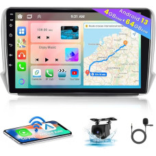 [8 Core 4+64GB] Android 13 Car Radio, Wireless CarPlay Android Car, for Peugeot 208/2008 2012-2018 Radio, Screen 10 Inch, Bluetooth, Mirror Link, GPS WiFi DSP FM SWC USB