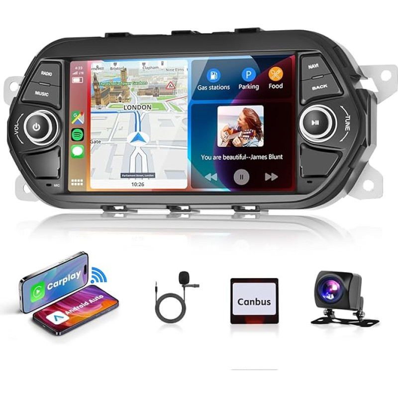 2G & 64G Podofo Autoradio Für FIAT TIPO EGEA 2015-2017 Wireless Carplay Android Auto,7” Touchscreen Stereo Navi/WiFi mit AHD Rückfahrkamera GPS Bluetooth RDS/FM Radio/CANBUS