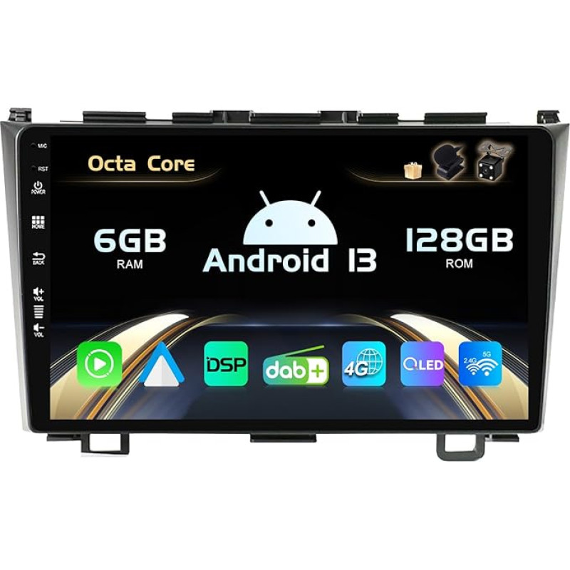 SXAUTO Android 13 [Built-in 4G LTE & DAB] 6G+128G - Car Radio for Honda CRV (2006-2011) - Dual Band WiFi - CarPlay Android Car - Camera + Mic - DSP Steering Wheel Control Bluetooth - QLED 9 Inch 2 DIN