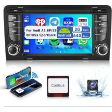 2 + 64G podofo Android 13 Car Radio for Audi A3 Wireless Carplay Android Car, 7 Inch Touchscreen Stereo Navi/WiFi with AHD Reversing Camera GPS Bluetooth RDS/FM Radio / CANBUS