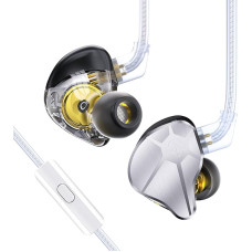 EZ EAR In-Ear Monitor CCZ BC04 HiFI Earphones DD & BA Dynamic Drivers Rich Details Cable Earphones IEM Deep Bass with 2 Pin Removable Cable for Phone PC Music Games (Silver, Microphone)