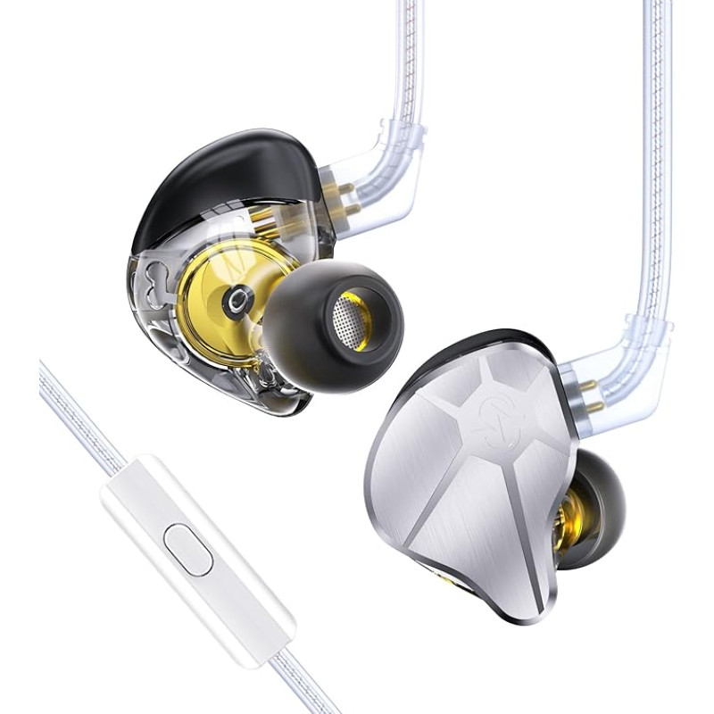 EZ EAR In-Ear Monitor CCZ BC04 HiFI Earphones DD & BA Dynamic Drivers Rich Details Cable Earphones IEM Deep Bass with 2 Pin Removable Cable for Phone PC Music Games (Silver, Microphone)