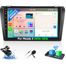 OiLiehu 4+64G 8 Core Android 13 Double DIN Radio for Mazda 3 2006-2012 CarPlay Android Car Radio with Screen 9 Inch with Mirror Link Bluetooth GPS FM RDS WiFi SWC DSP/EQ + Reversing Camera