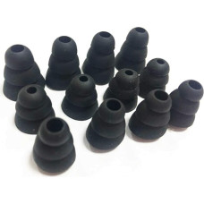 Rhinenet 12 Pack Black Silicone 3 Flange Replacement Eartips Rubber Eartips Reduce Noise and Improve Sound Inner Size (4.00mm-7mm)