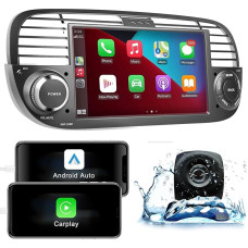 ANKEWAY RDS Car Radio for Fiat 500 2007-2015, 7 Inch [2G + 32G] Android 2 DIN Car Radio with Wireless Carplay + Wireless Android Car, WiFi, Bluetooth, GPS NAV, Reversing Camera (Black)