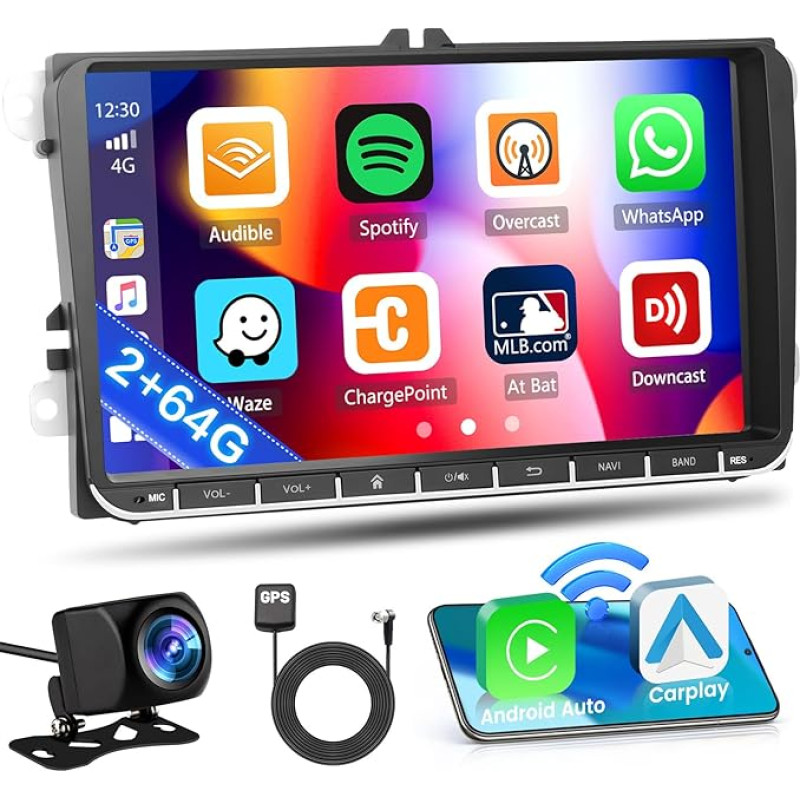 Inefala Android 13 2GB/64GB Car Radio GPS Navigation for VW Polo Golf V VI Seat Skoda Radio Wireless Carplay Android Car, 9 Inch Touch Screen, GPS Navigation, WiFi, BT, USB, FM RDS, EQ, MIC, Reversing