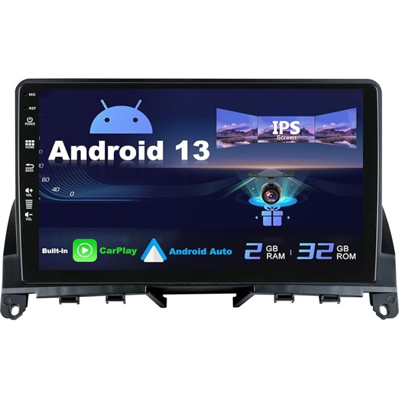 SXAUTO Android 13 IPS Car Radio for Benz W204 S204 C-Class C180 C200 C220 (2006-2011) - Built-in CarPlay / Android Car - Reversing Camera Free - 2G + 32G - Steering Wheel Control DAB Fast-Boot 2 DIN 9