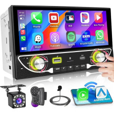 Hikity Double DIN Car Radio Bluetooth with 6.9 Screen Wireless CarPlay & Wireless Android Car, 2 DIN Touchscreen Car Radio with Bluetooth USB AUX FM Radio Mirror Link Reversing Camera