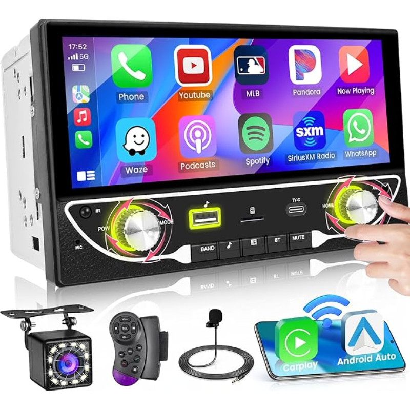 Hikity Double DIN Car Radio Bluetooth with 6.9 Screen Wireless CarPlay & Wireless Android Car, 2 DIN Touchscreen Car Radio with Bluetooth USB AUX FM Radio Mirror Link Reversing Camera