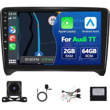 2+64G Android 13 Dual DIN Car Radio for Audi TT 8J MK2 2004-2018 with Carplay & Android Car, 9 Inch Touchscreen, Car Radio Receiver with Bluetooth, WiFi, GPS, FM/RDS, HI-FI SWC + Reversing Camera