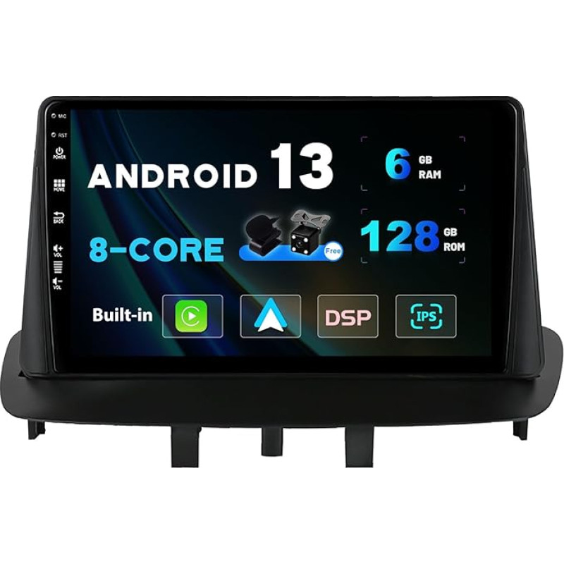 SXAUTO - 6G + 128G - Android 13 IPS Car Radio for Renault Megane 3 (2008-2014) - Built-in Carplay/Android Car/DSP - LED Camera + MIC - DAB Steering Wheel Control Fast Boot 360-CAM WiFi - 2 DIN 9