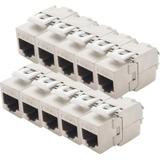 1aTTack.de Keystone Cat.6a 180 be įrankių izoliacijos išstūmimo jungtis su RJ45 lizdu nuo AWG 23 iki AWG 26 ekranuota ronze nikeliuoto cinko lydinio, suderinama su Cat5 Cat6 Cat7 Cat8 sidabrinė 10 vnt.