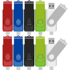 TEWENE USB-C-Memorystick mit 16 GB, 10 Stück, USB-C-Flash-Laufwerk, 2-in-1 (USB-C ir USB-A) mit Umhängeband für Handys und Computer.