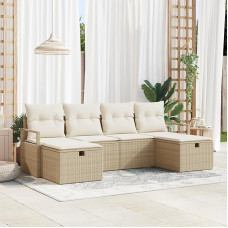 Rantry 6-teiliges Garten Sofa Set mit Kissen Beige Poly Rattan, 2-Sitzer Garten Sofa mit Kissen Beige Poly Rattan Gartenlounge Model3359220
