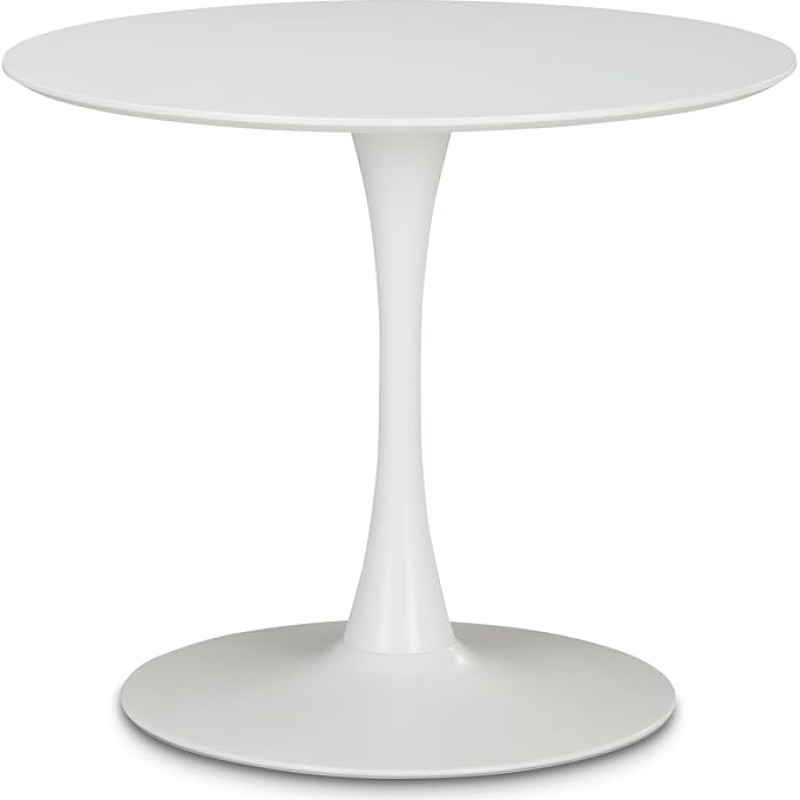 KHG valgomojo stalas, virtuvės stalas apvalus 4 žmonėms, 90 cm skersmuo, 75 cm aukštis, baltai dažytas stalas svetainei, biurui, minimalistinis dizainas