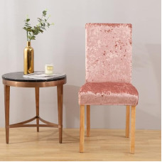 LinFortune 4er Set Stuhlhussen aus Pannesamt für Esszimmer Stretch Parsons Stuhl Küchen Schonbezüge abnehmbar rutschfest waschbar Sitzschutz für Küche und Hotel (4 Rosa)