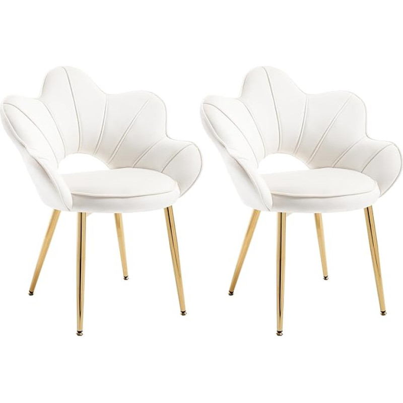 Relbiety Valgomojo kėdės 2 komplektas su porankiais Velvetas minkšta kėdė Virtuvės kėdės su metalinėmis kojelėmis virtuvei Gyvenamasis kambarys Miegamasis Kreminė balta