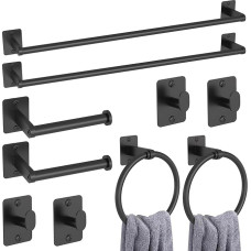 Gypie Toilet Roll Holder and Towel Holder Set, 10 Pieces, Black Bathroom Accessories Set, Metal, Bathroom Hardware Set Includes 24