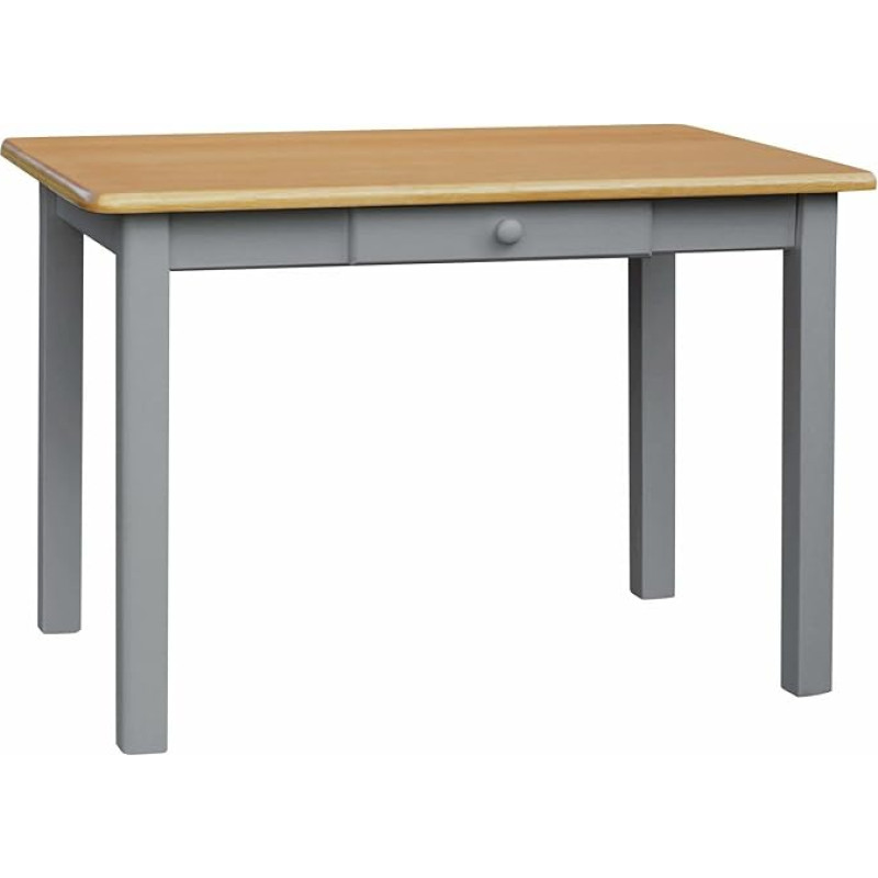 k koma alksnio valgomojo stalas su stalčiumi Virtuvės stalas iš pušies masyvo 60 x 90 cm pilkos spalvos