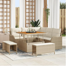Rantry 8-teiliges Garten Sofa Set mit Kissen Beige Poly Rattan Akazie Gartenlounge Modelis3362256