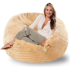 Sitzsackbezug (kein Füllmaterial), Stuhlkissen, Großer Runder Sitzsackbezug, Dick, Weich, Flauschig, Kunstkaninchenfell, For Sofa, Bett, Sitzsack, Couch, Relax-Liegestuhl, Maschinenwaschbar(Yellow,90c