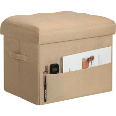 BelugaHelper Osmanų pufas su saugykla Mažas saugojimo pufas su storesne putų paminkštinta sėdyne, sulankstomas lininio audinio pufas gyvenamajam kambariui, miegamajam, išlaiko iki 300 svarų, 43 x 33 x 33 x