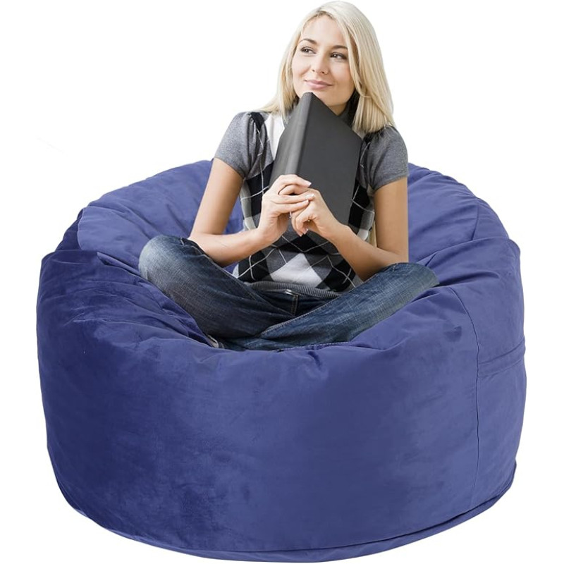 90 cm Bean Bag kėdė, atminties putų užpildytas nuimamas dangtelis, Bean Bag kėdės suaugusiems paaugliams, apvali sofa kėdė svetainei, miegamajam ir žaidimų kambariui, mėlyna