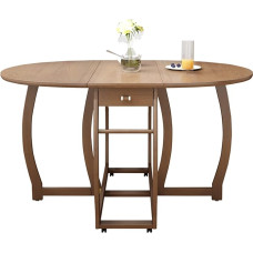 Faltbarer mobiler Drop-Leaf Küchentisch mit Rädern, platzsparender runder Esstisch aus Holz, multifunktionale Möbel für kleine Räume in Küche & Esszimmer