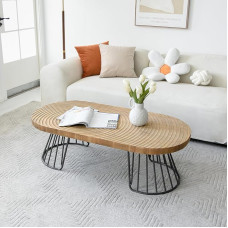 FAME HOME Svetainės stalas, apvalus, medinis, pušinis, šviesiai rudos spalvos, apvalus stalas, pramoninio stiliaus su juodu metaliniu rėmu, šoninis staliukas, kavos staliukas, aukštas biurui, svetainei (1 vnt.) 120 x 60 x 40 cm