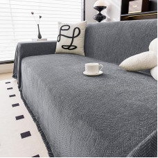 ALIECOM Boho-Couchbezug, Decke, Chenille-Sofabezüge für L-förmige, weiche Sofa-Schonbezüge mit Quaste, rutschfester Zweisitzer-Bezug, Haustier-Hund, waschbarer Möbelschutz (Grau, 229 x 357 cm)
