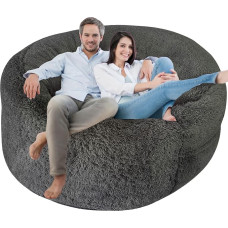 Delmach Flauschiger Sitzsack-Stuhlbezug (ohne Füllung) für Erwachsene, Jugendliche oder Kinder, XL, Kunstfell-Stofftieraufbewahrung, 1,5 m, Castlerock Grau